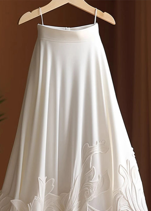White Elegant Cotton Skirts High Applique Summer Waist FashionChic