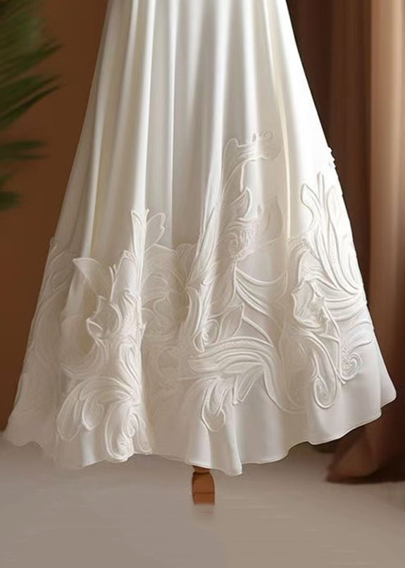 White Elegant Cotton Skirts High Applique Summer Waist FashionChic