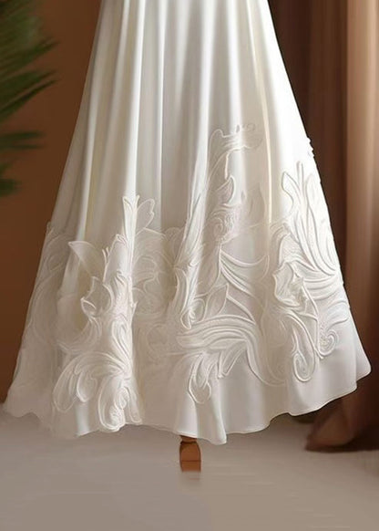 White Elegant Cotton Skirts High Applique Summer Waist FashionChic