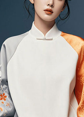 Elegant White Asymmetrical Patchwork Silk Oriental Tops Spring YJ041 ABC