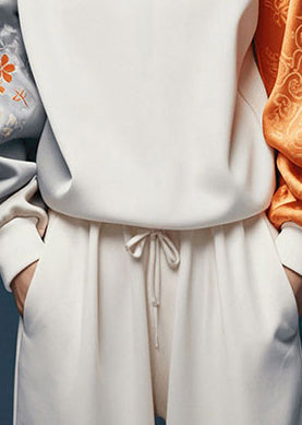 Elegant White Asymmetrical Patchwork Silk Oriental Tops Spring YJ041 ABC