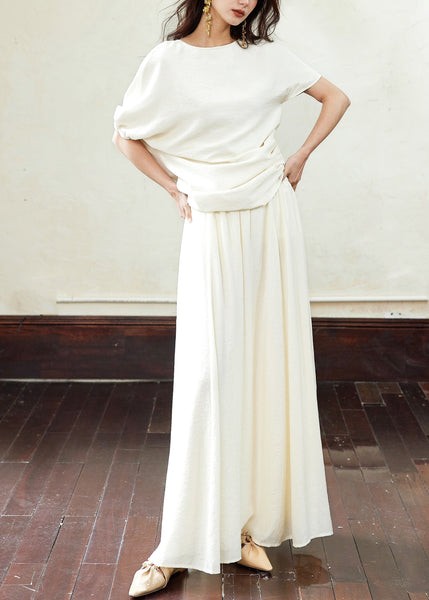 White Skirts And Asymmetrical T Wrinkled Shirts Elegant Cotton FashionChic