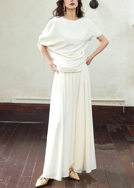White Skirts And Asymmetrical T Wrinkled Shirts Elegant Cotton FashionChic