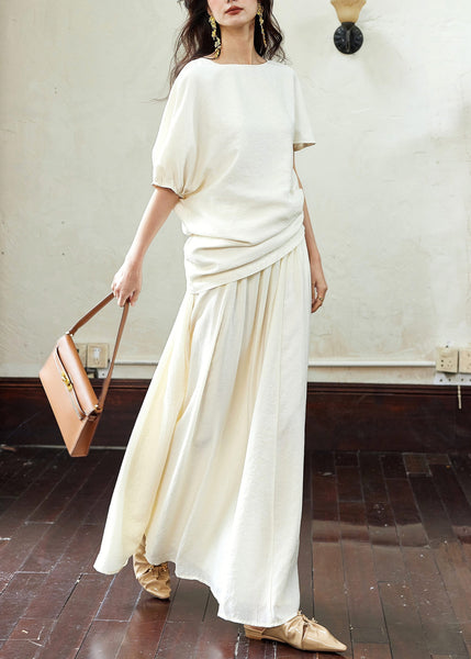 White Skirts And Asymmetrical T Wrinkled Shirts Elegant Cotton FashionChic
