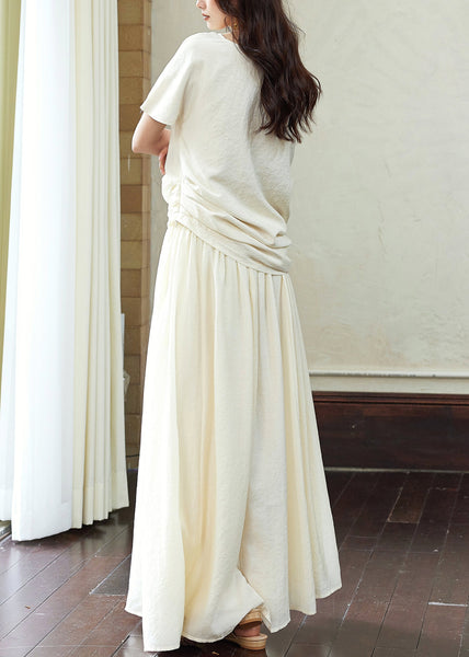 White Skirts And Asymmetrical T Wrinkled Shirts Elegant Cotton FashionChic