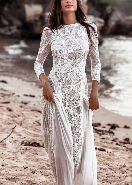 Lace White Dresses Spring Backless Elegant Maxi Out Hollow FashionChic