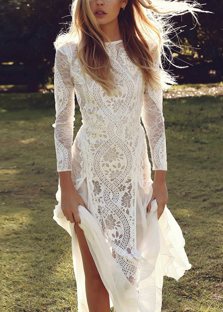 Lace White Dresses Spring Backless Elegant Maxi Out Hollow FashionChic