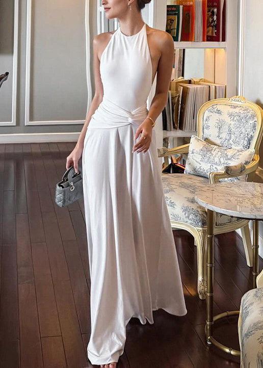 Backless Summer Lace Cotton Patchwork White Elegant Dress Up FashionChic