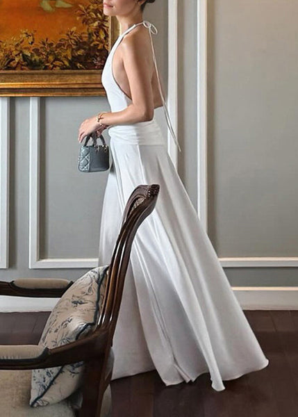 Backless Summer Lace Cotton Patchwork White Elegant Dress Up FashionChic