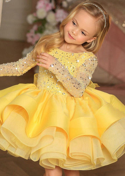 Elegant White Backless Sequins Patchwork Tulle Kids Mid Dresses Fall RP040 ABC