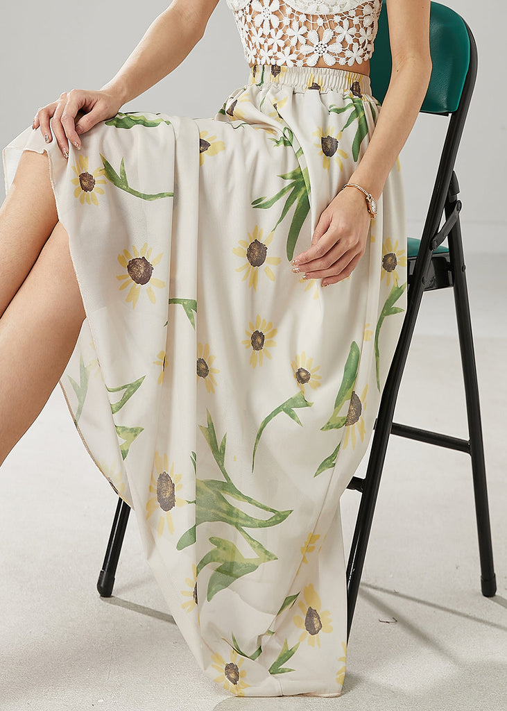 Elegant White Bamboo Print Linen Skirts Summer YU1007 Ada Fashion