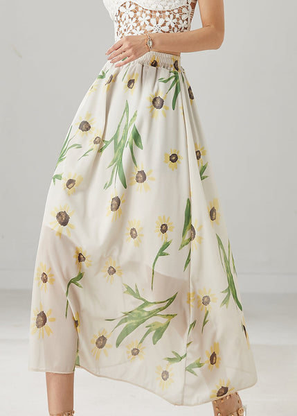 Elegant White Bamboo Print Linen Skirts Summer YU1007 Ada Fashion