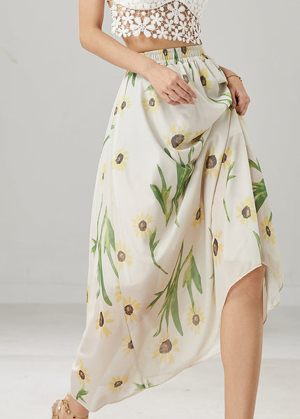 Elegant White Bamboo Print Linen Skirts Summer YU1007 Ada Fashion