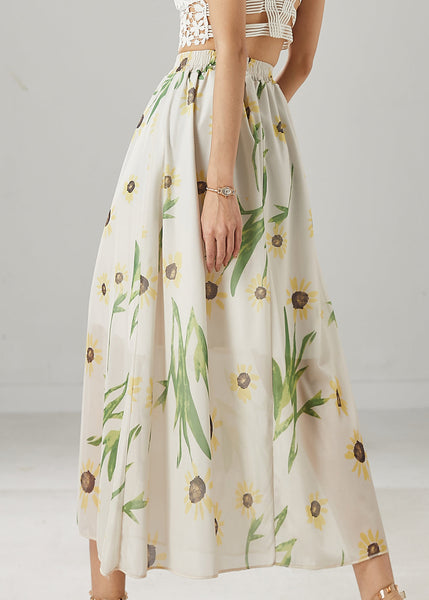 Elegant White Bamboo Print Linen Skirts Summer YU1007 Ada Fashion