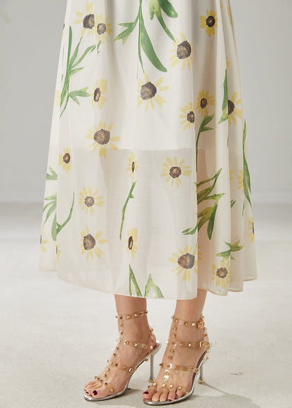 Elegant White Bamboo Print Linen Skirts Summer YU1007 Ada Fashion