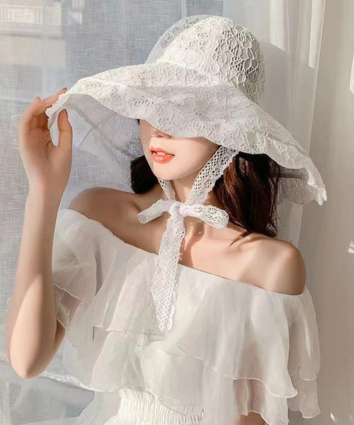 Elegant White Beach Lace Up Big Brim Sun Hat II043 hat-HAT240825
