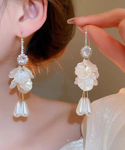 Elegant Tassel Drop White Copper Pearl Shell Acrylic Zircon FashionChic