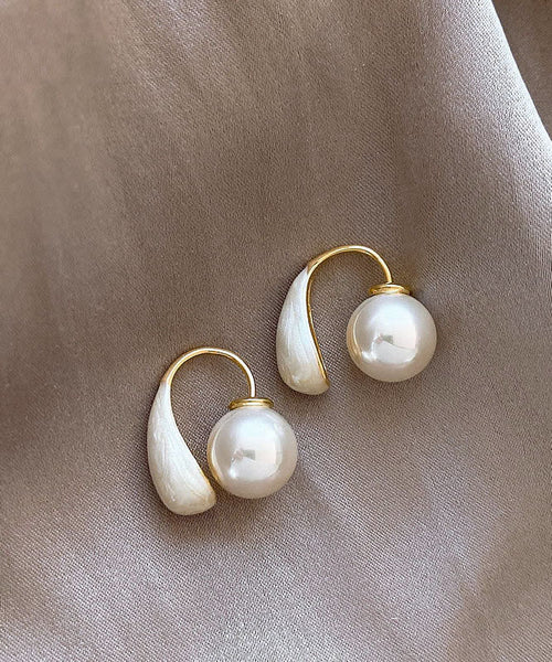 Pearl Drip Elegant White Glaze Copper Hoop Alloy Earrings FashionChic