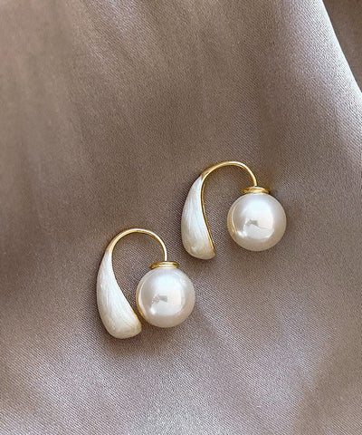 Pearl Drip Elegant White Glaze Copper Hoop Alloy Earrings FashionChic