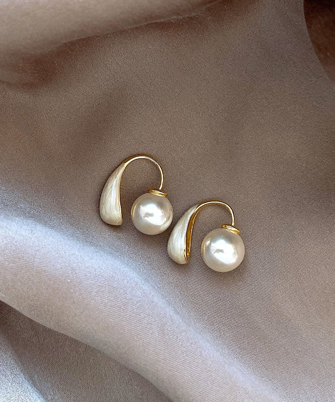 Pearl Drip Elegant White Glaze Copper Hoop Alloy Earrings FashionChic
