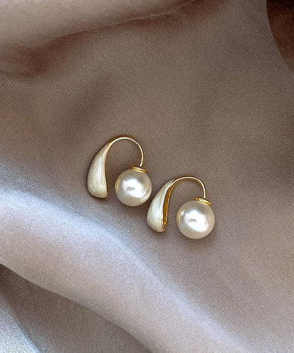 Pearl Drip Elegant White Glaze Copper Hoop Alloy Earrings FashionChic