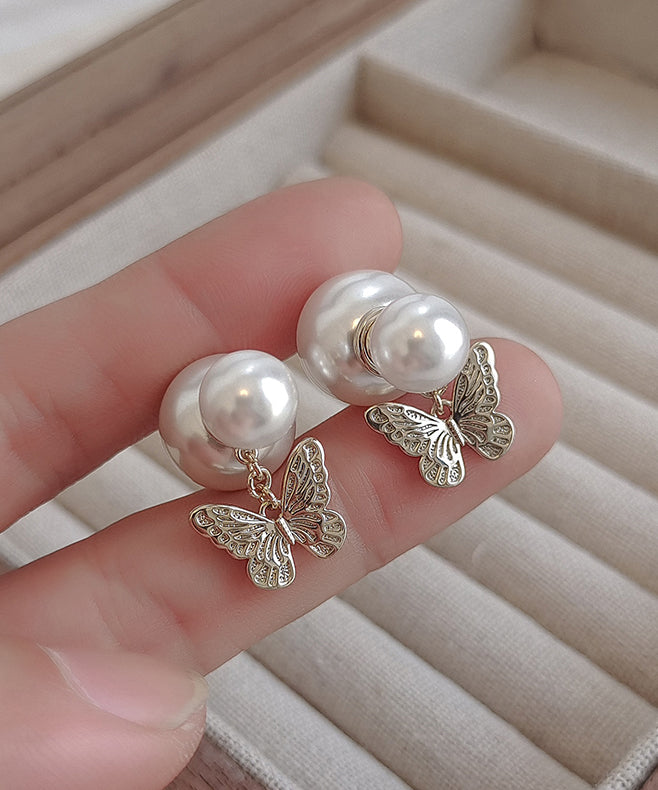 Elegant White Copper Butterfly Pearl Stud Earrings ZZ050 JEW-EAR240613