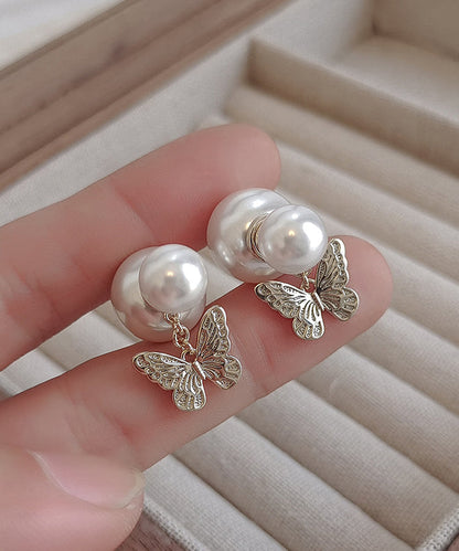 Elegant White Copper Butterfly Pearl Stud Earrings ZZ050 JEW-EAR240613