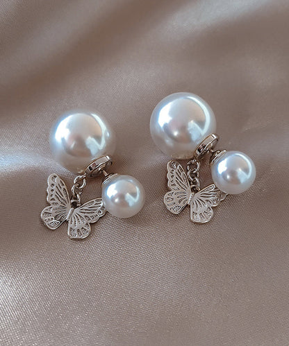 Elegant White Copper Butterfly Pearl Stud Earrings ZZ050 JEW-EAR240613