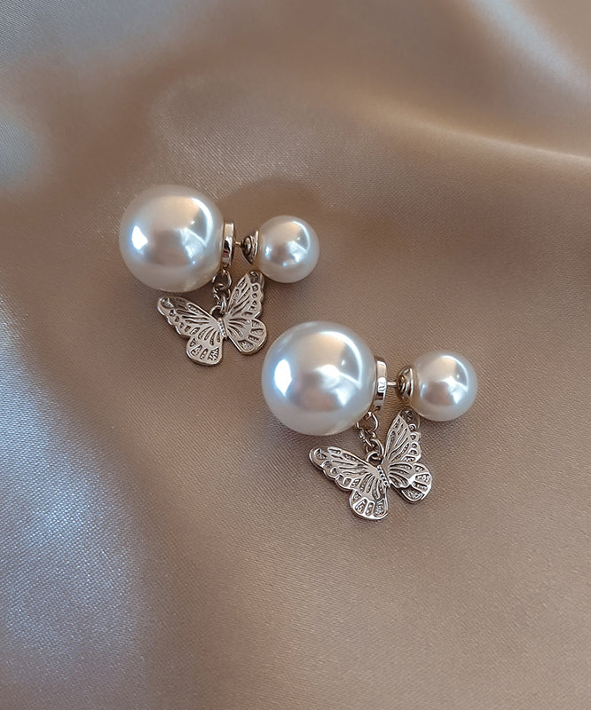 Elegant White Copper Butterfly Pearl Stud Earrings ZZ050 JEW-EAR240613