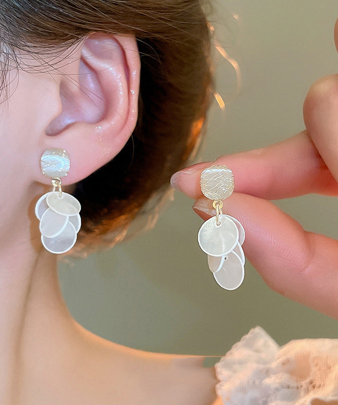 Earrings Eye Elegant Stone Cat's Tassel Drop White Shell Copper FashionChic