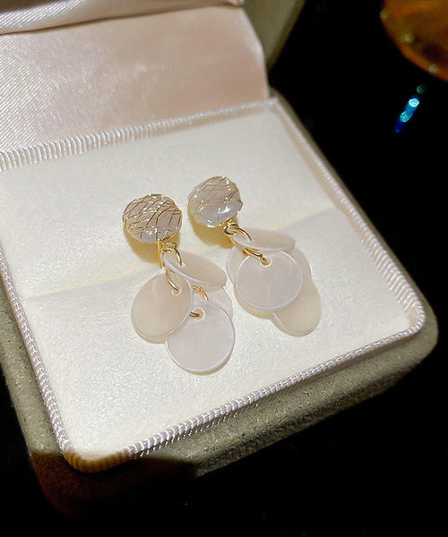 Earrings Eye Elegant Stone Cat's Tassel Drop White Shell Copper FashionChic