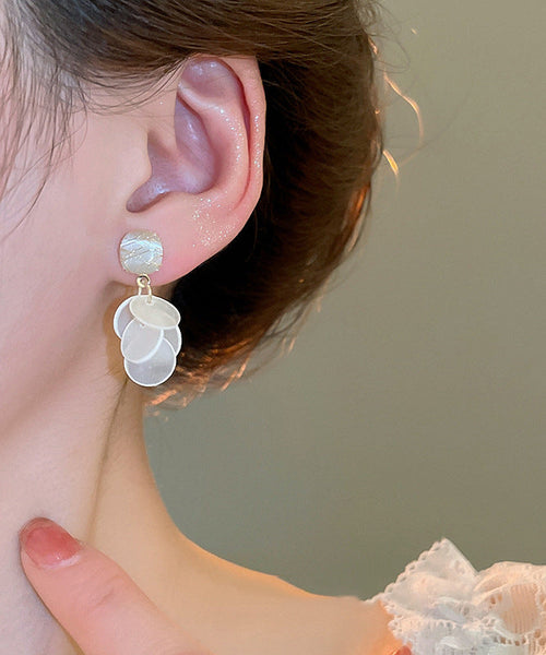 Earrings Eye Elegant Stone Cat's Tassel Drop White Shell Copper FashionChic