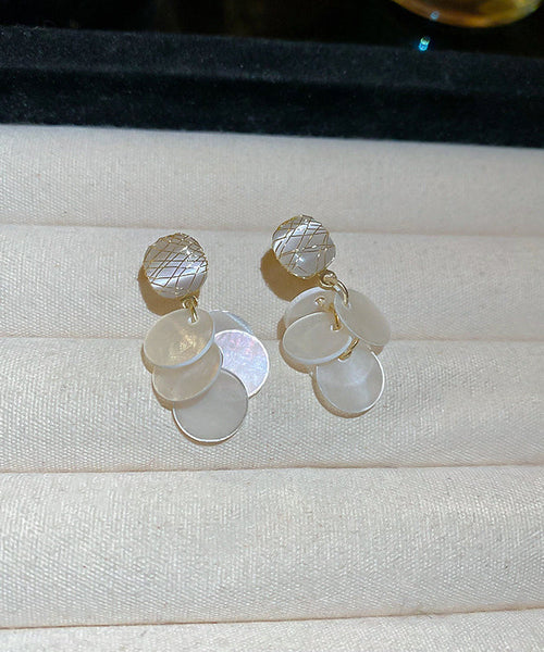 Earrings Eye Elegant Stone Cat's Tassel Drop White Shell Copper FashionChic