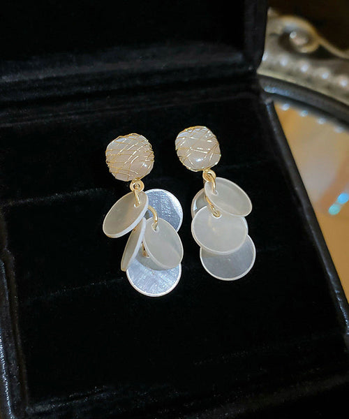 Earrings Eye Elegant Stone Cat's Tassel Drop White Shell Copper FashionChic