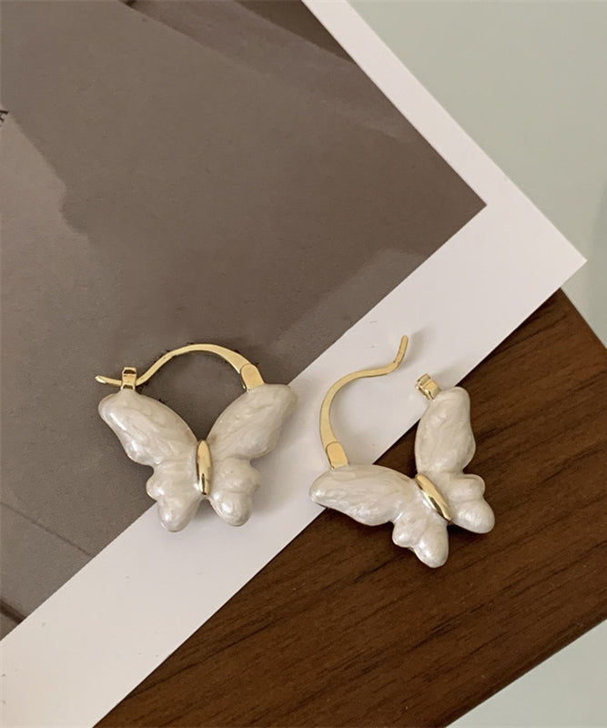 Overgild White Butterfly Glaze Elegant Earrings Drop Hoop Copper FashionChic