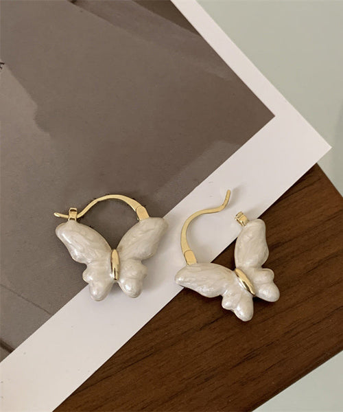 Overgild White Butterfly Glaze Elegant Earrings Drop Hoop Copper FashionChic