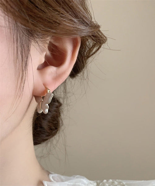 Overgild White Butterfly Glaze Elegant Earrings Drop Hoop Copper FashionChic