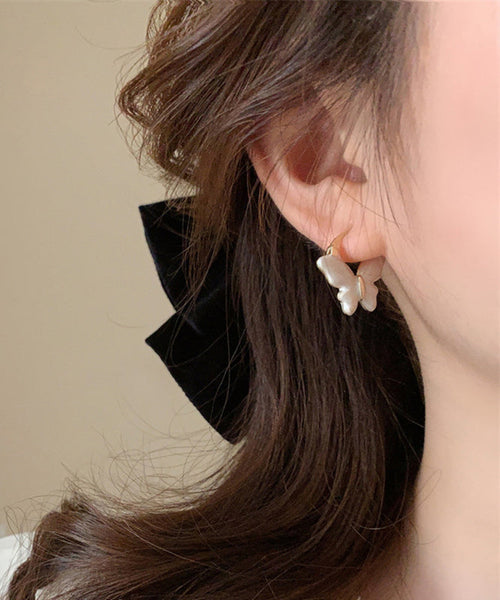 Overgild White Butterfly Glaze Elegant Earrings Drop Hoop Copper FashionChic