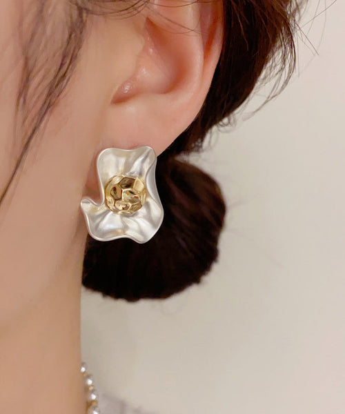 Elegant White Copper Overgild Floral Stud Earrings YD027 ABC