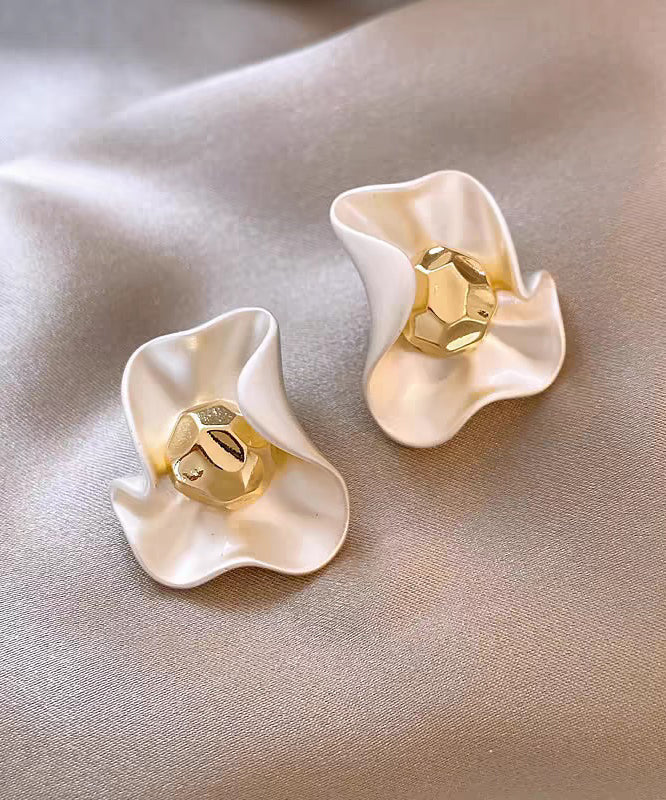 Elegant White Copper Overgild Floral Stud Earrings YD027 ABC