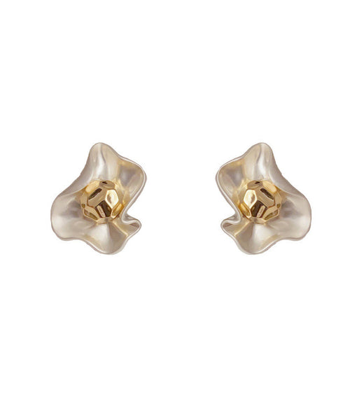 Elegant White Copper Overgild Floral Stud Earrings YD027 ABC