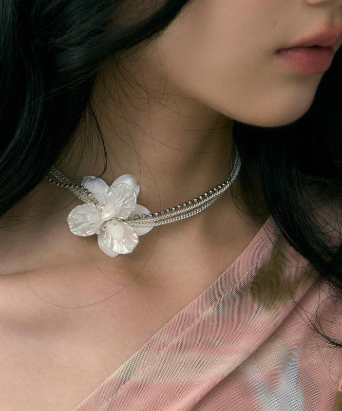Copper White Elegant Choker Overgild Shell Pearl Floral FashionChic