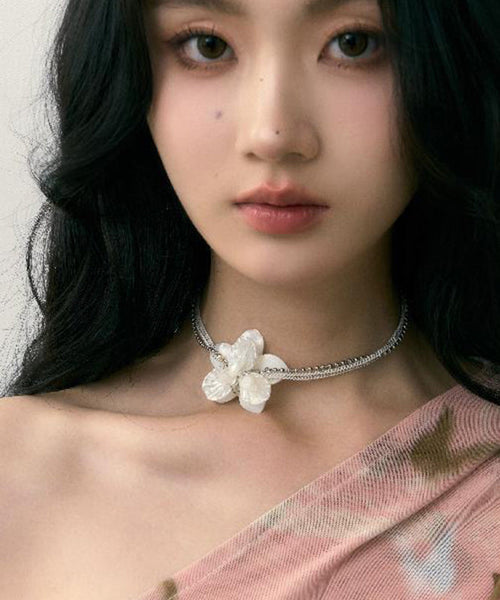 Copper White Elegant Choker Overgild Shell Pearl Floral FashionChic