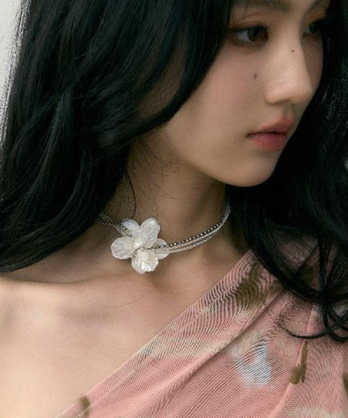 Copper White Elegant Choker Overgild Shell Pearl Floral FashionChic