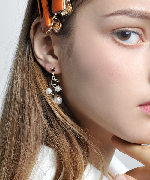 Elegant White Copper Overgild Spiral Pearl Drop Earrings PO023 JEW-EAR240729