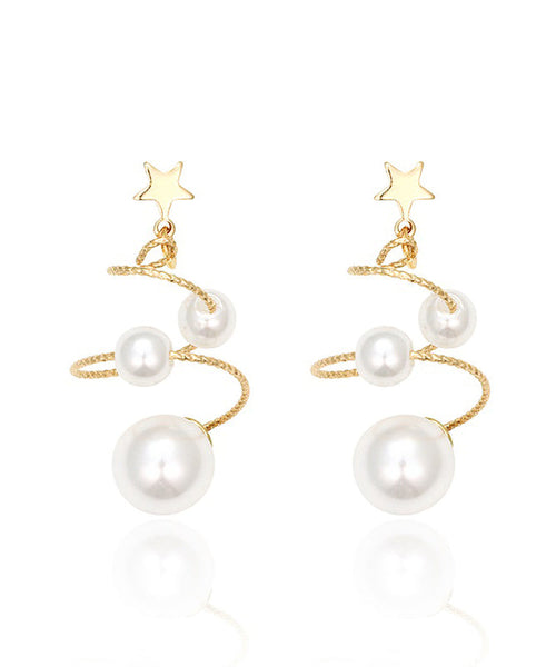 Elegant White Copper Overgild Spiral Pearl Drop Earrings PO023 JEW-EAR240729