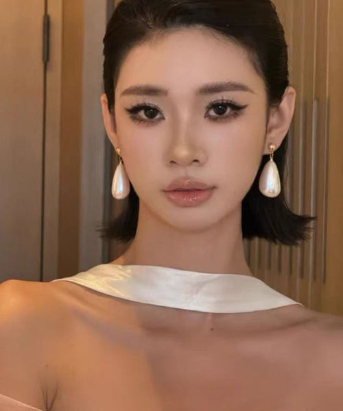 Elegant White Copper Pearl Water Drop Drop Earrings YD018 ABC