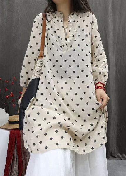 Shirts Fall Pockets Elegant Cotton Dress White Button Dot FashionChic