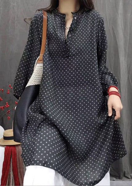 Shirts Fall Pockets Elegant Cotton Dress White Button Dot FashionChic