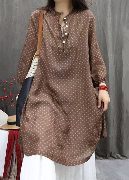 Shirts Fall Pockets Elegant Cotton Dress White Button Dot FashionChic